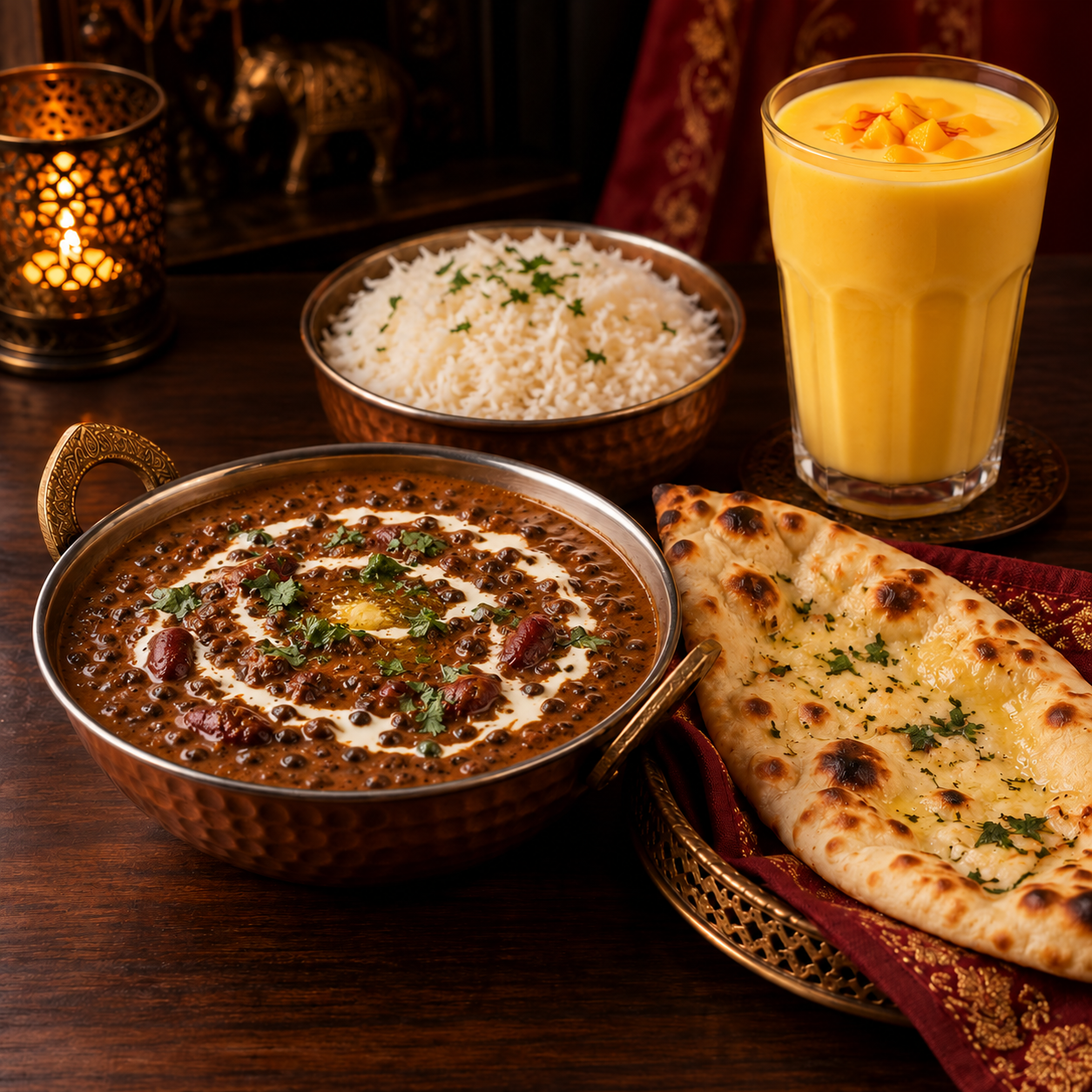 Dal Makhani + Reis + Naan + Mango Lassi
